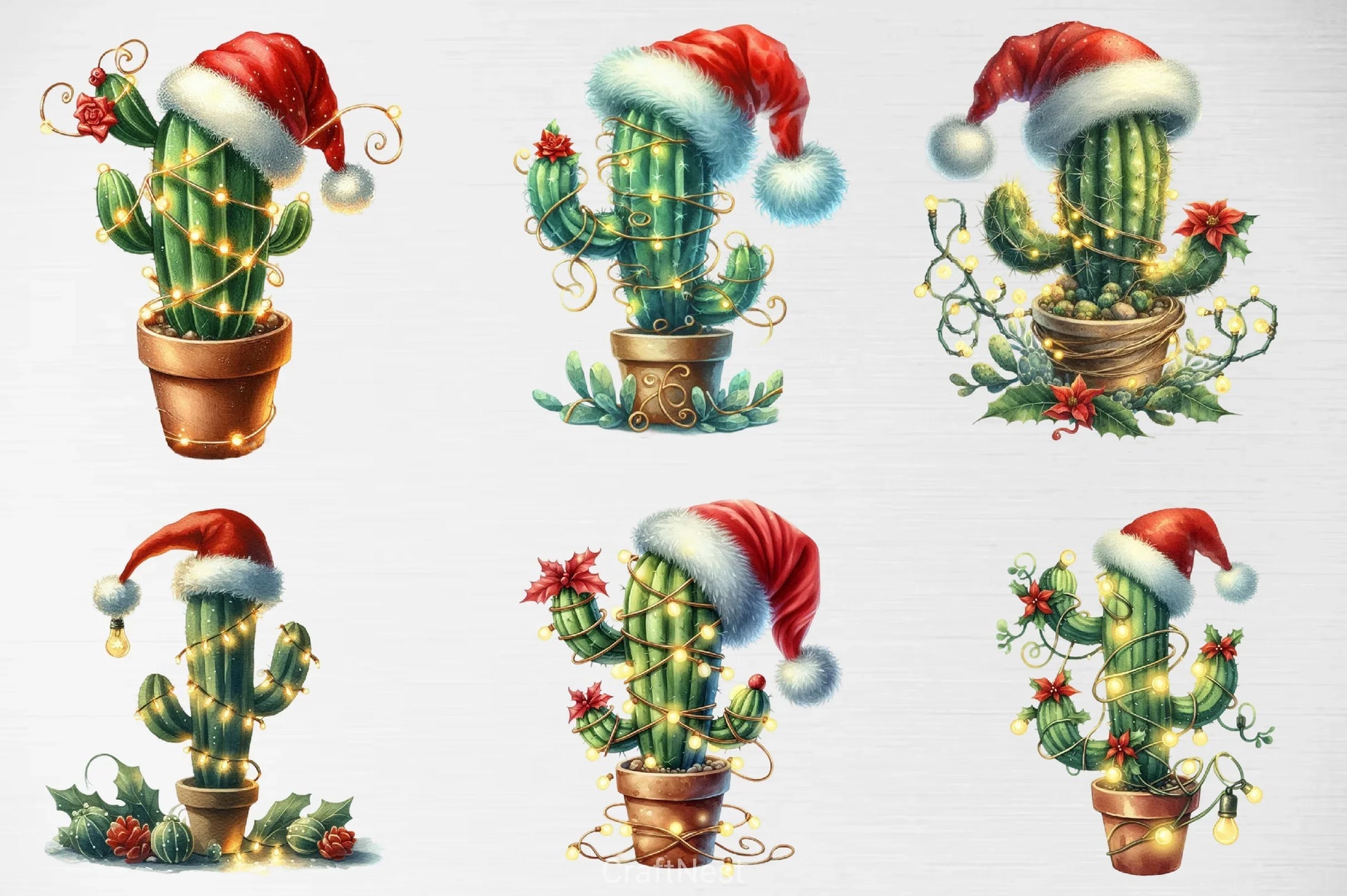 Vintage Christmas Cactus Clipart Bundle - CraftNest - Digital Crafting and Art