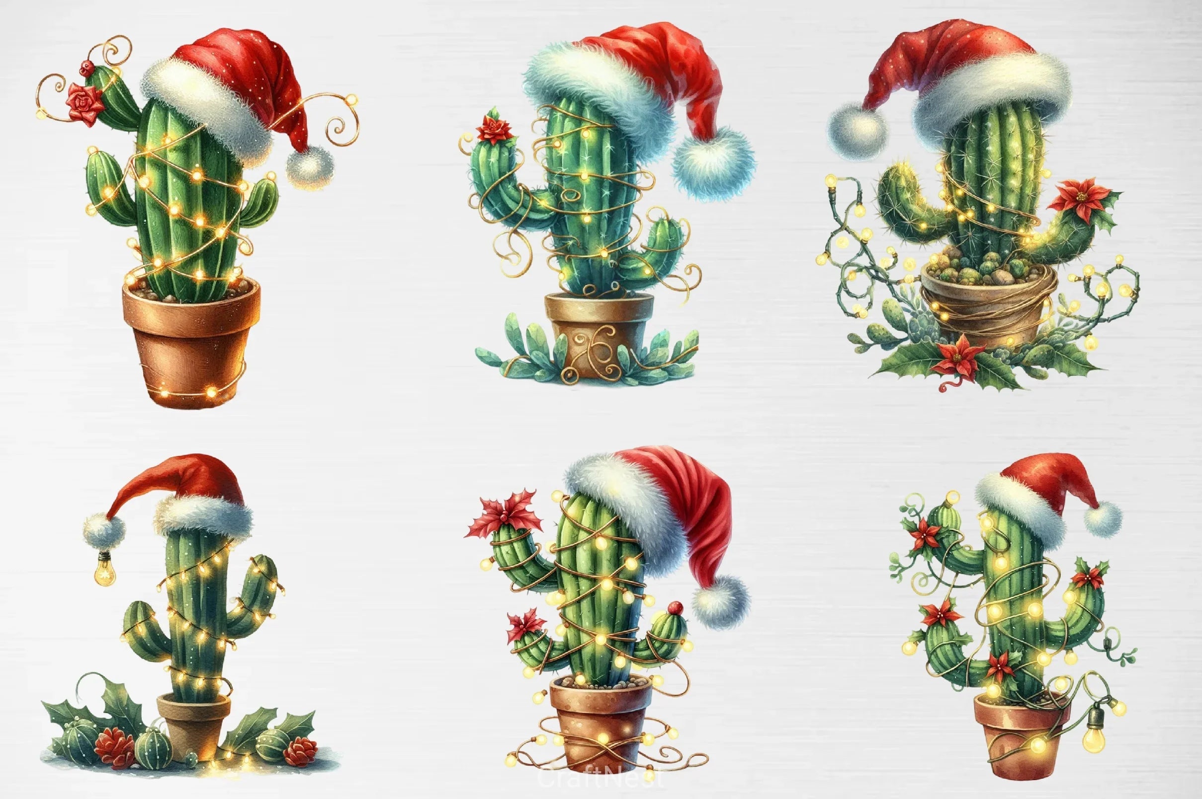 Vintage Christmas Cactus Clipart Bundle - CraftNest - Digital Crafting and Art