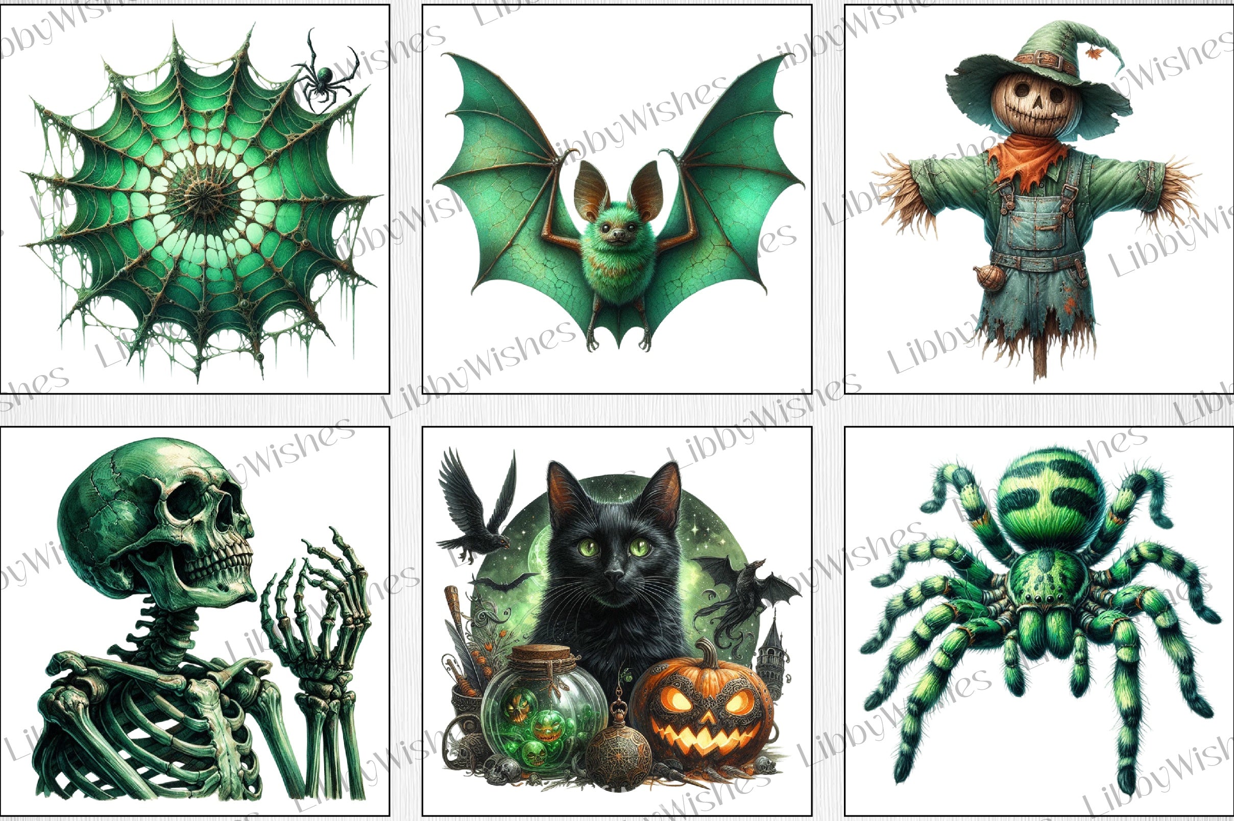 Antique Green Halloween Clipart Bundle - CraftNest - Digital Crafting and Art