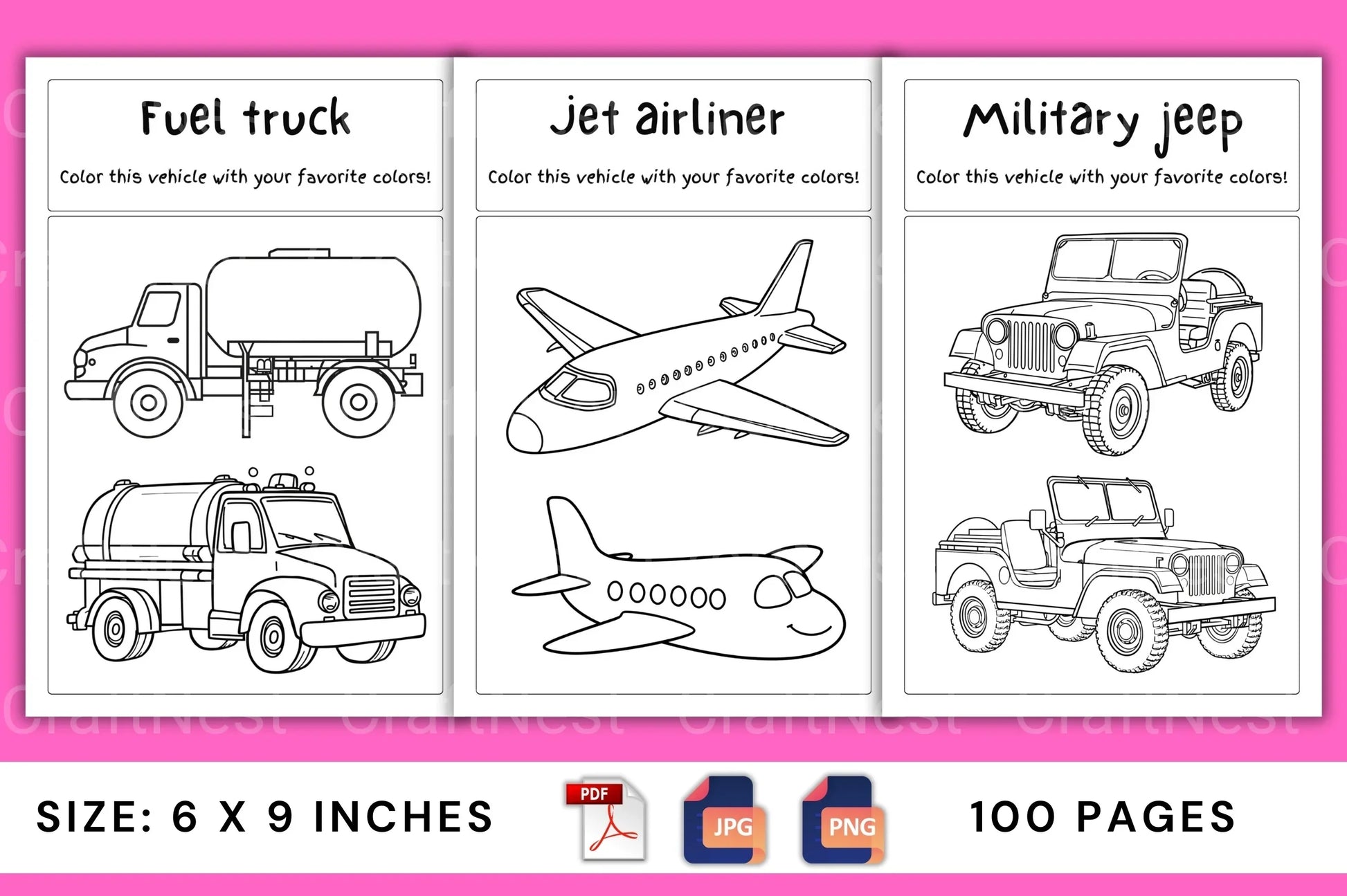 Vehicles Coloring Book for Kids - CraftNest - Digital Crafting and Art