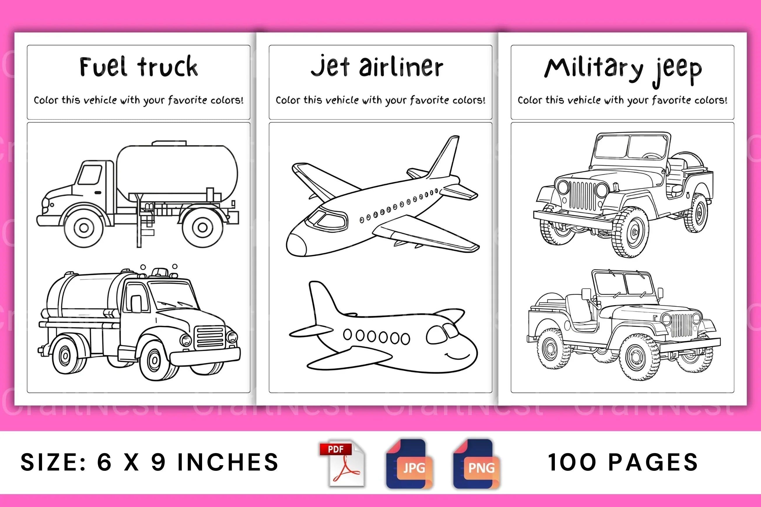 Vehicles Coloring Book for Kids - CraftNest - Digital Crafting and Art