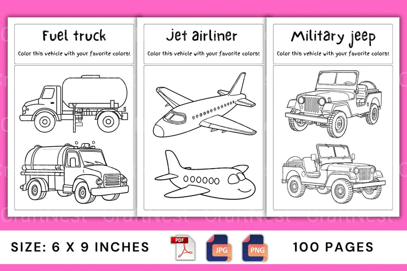 Vehicles Coloring Book for Kids - CraftNest - Digital Crafting and Art