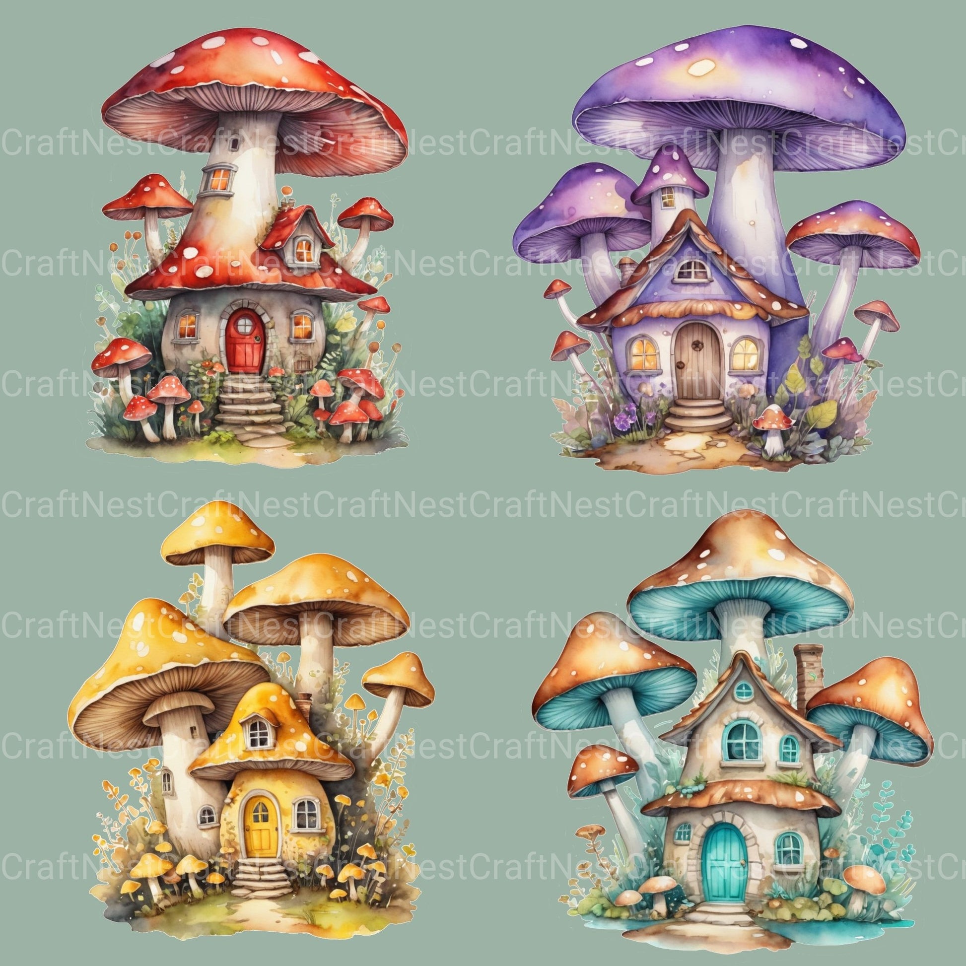 Mushroom Houses Clipart Bundle - CraftNest - Digital Crafting and Art