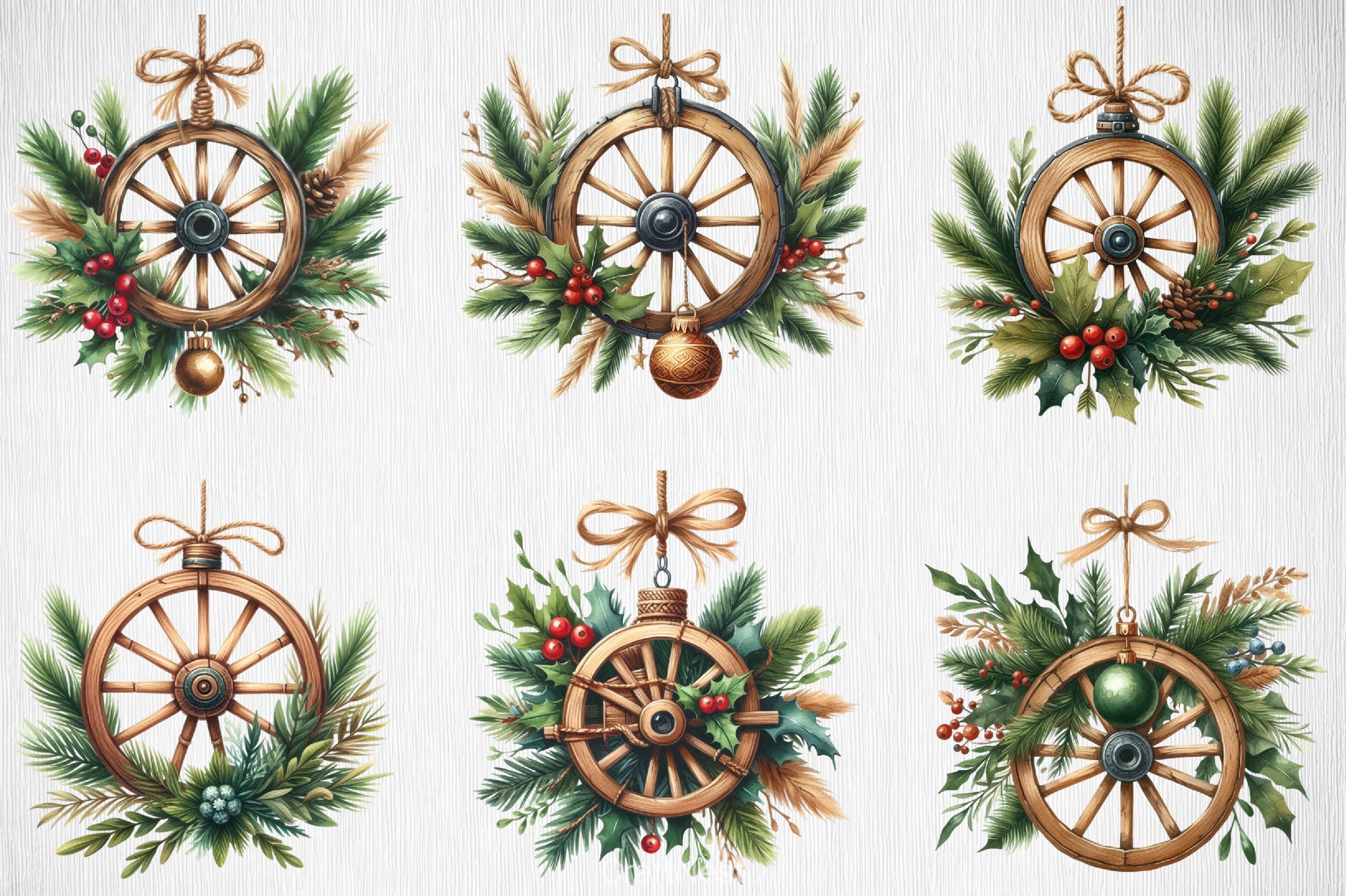 Christmas Wagon Wheel Ornament Clipart Bundle - CraftNest - Digital Crafting and Art