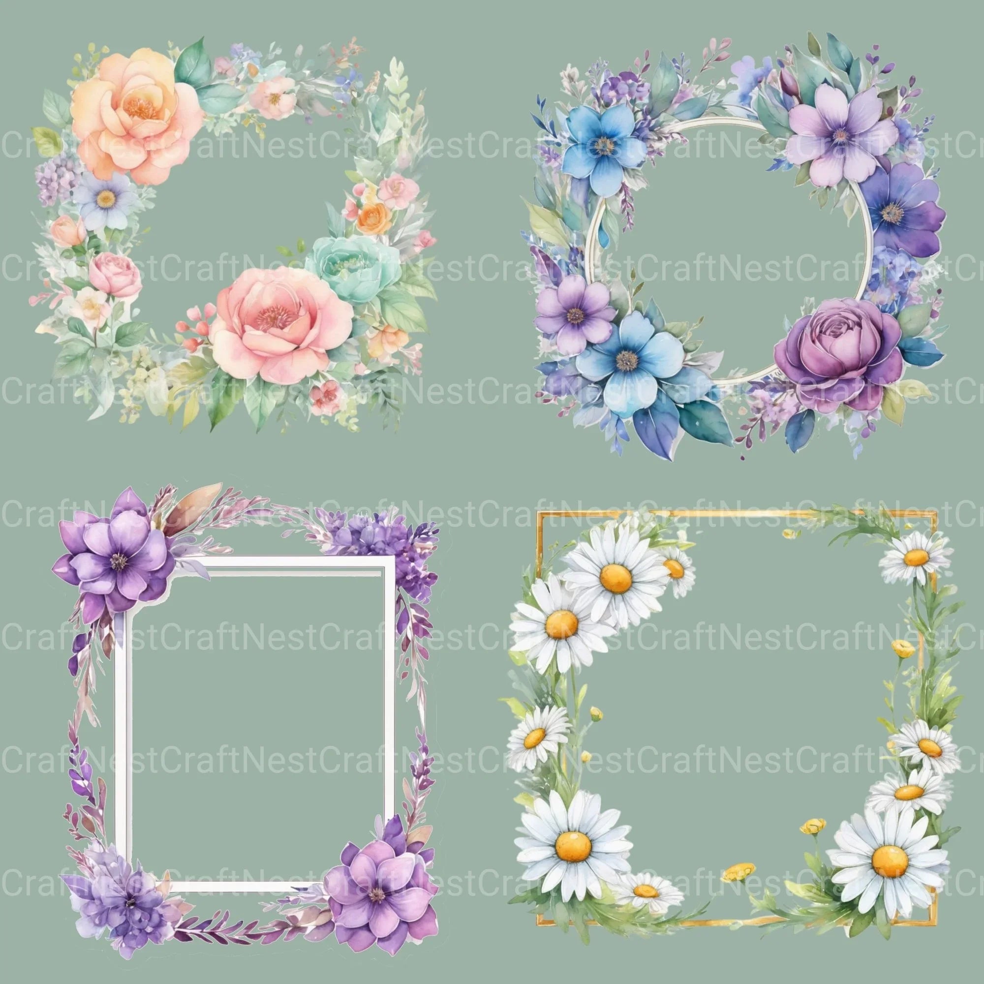 Floral Frames Clipart Bundle 2 - CraftNest - Digital Crafting and Art