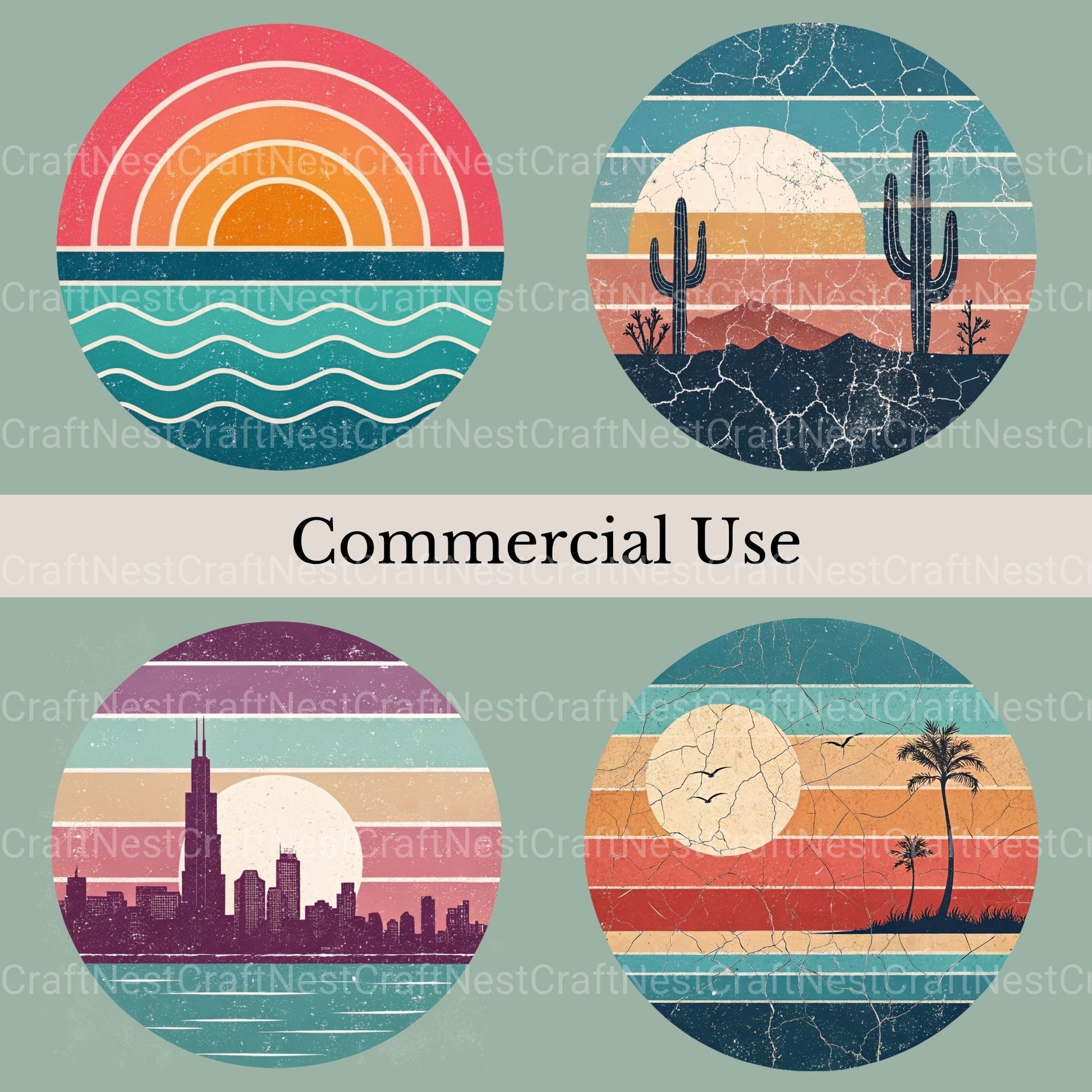 Retro Sunsets 3 Clipart Bundle - CraftNest - Digital Crafting and Art