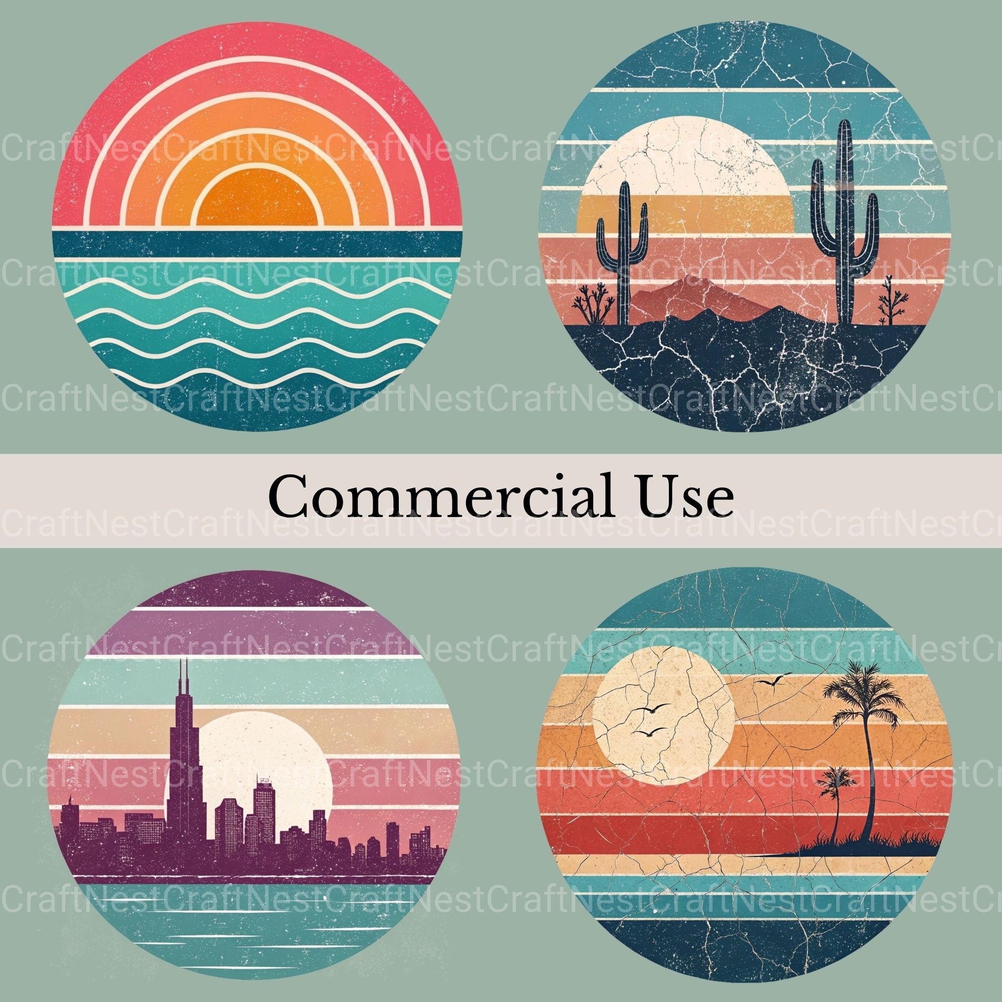 Retro Sunsets 3 Clipart Bundle - CraftNest - Digital Crafting and Art