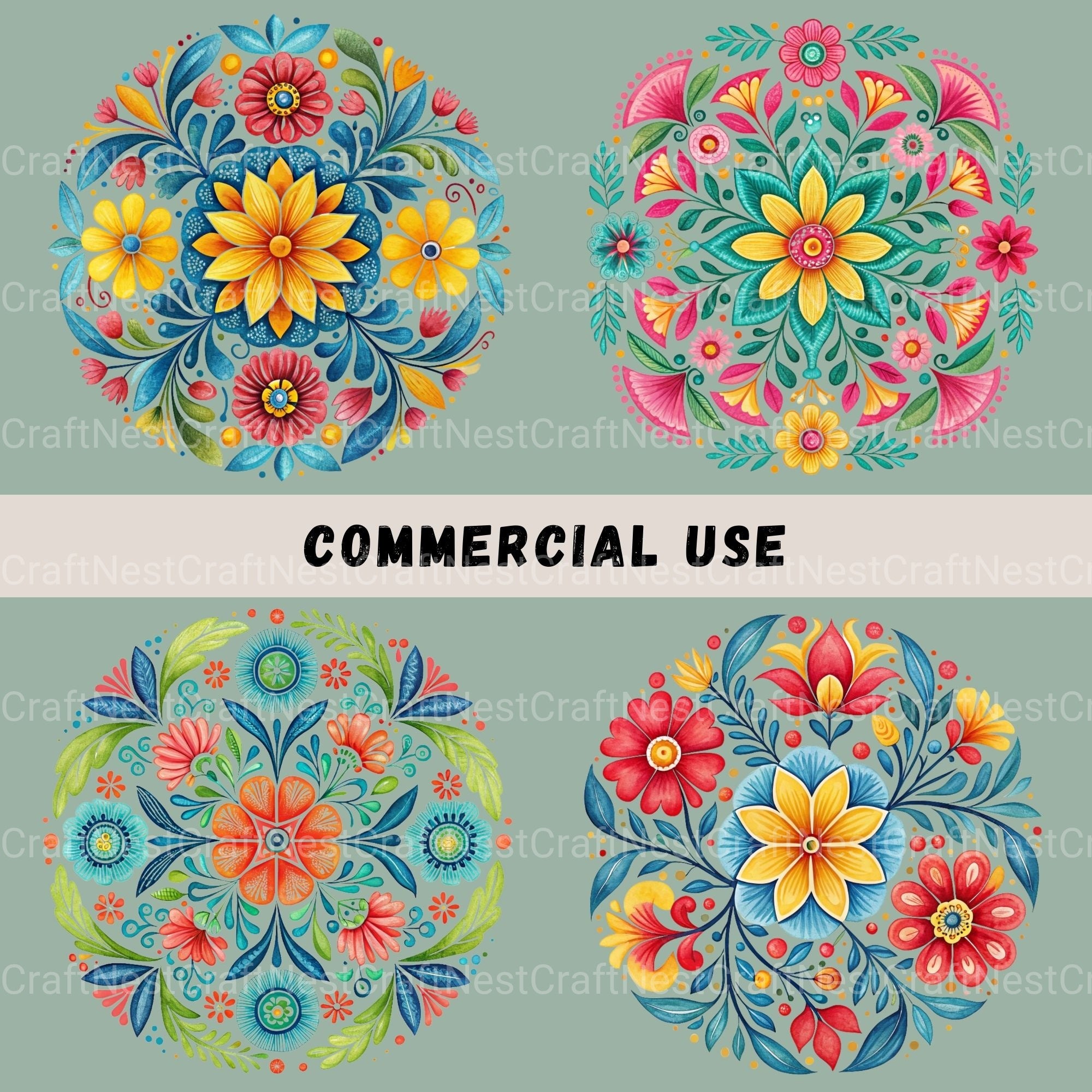 Mexican Flowers Circular Clipart Bundle - CraftNest - Digital Crafting and Art