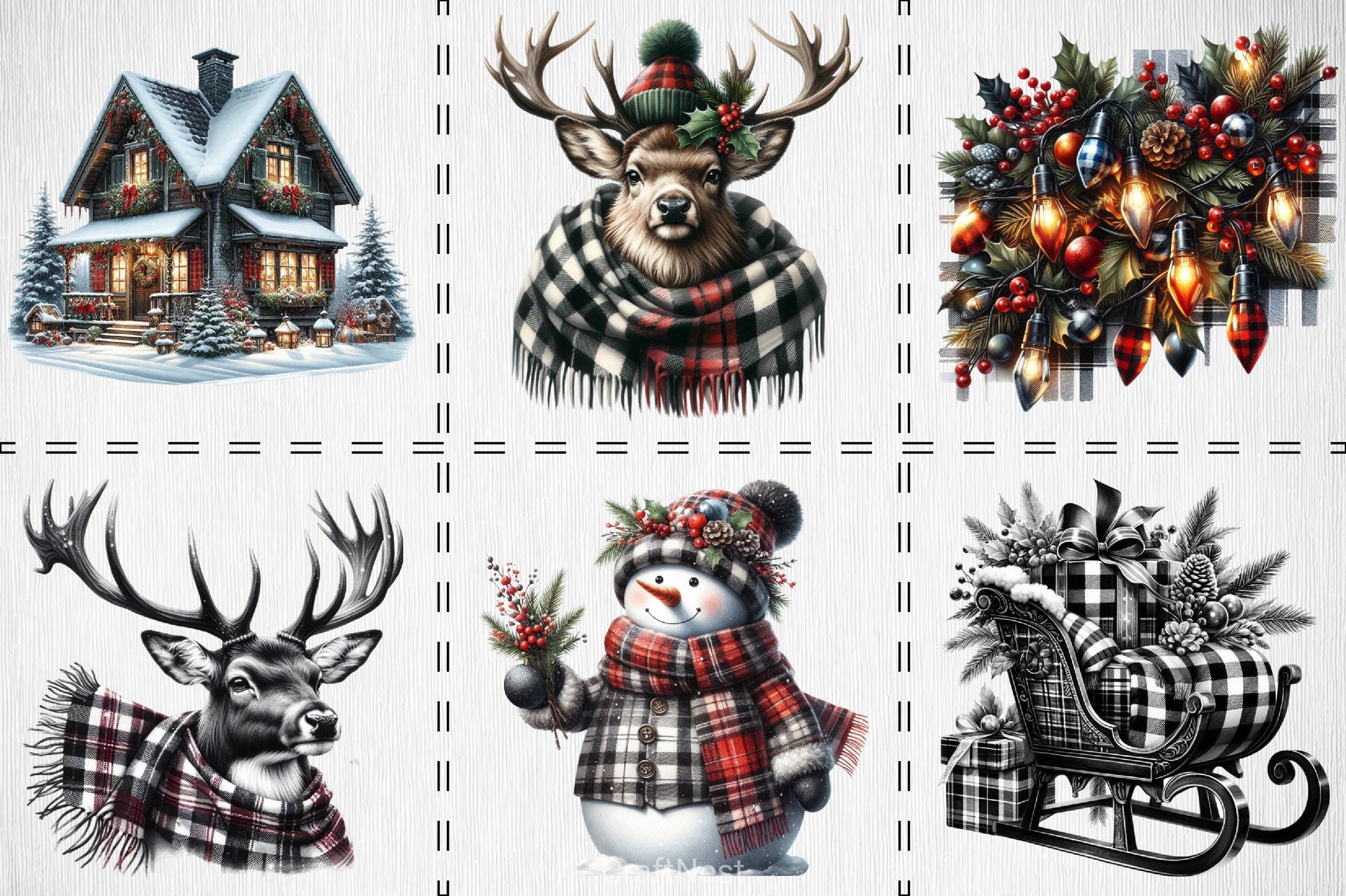 Black & White Plaid Christmas Clipart Bundle - CraftNest - Digital Crafting and Art