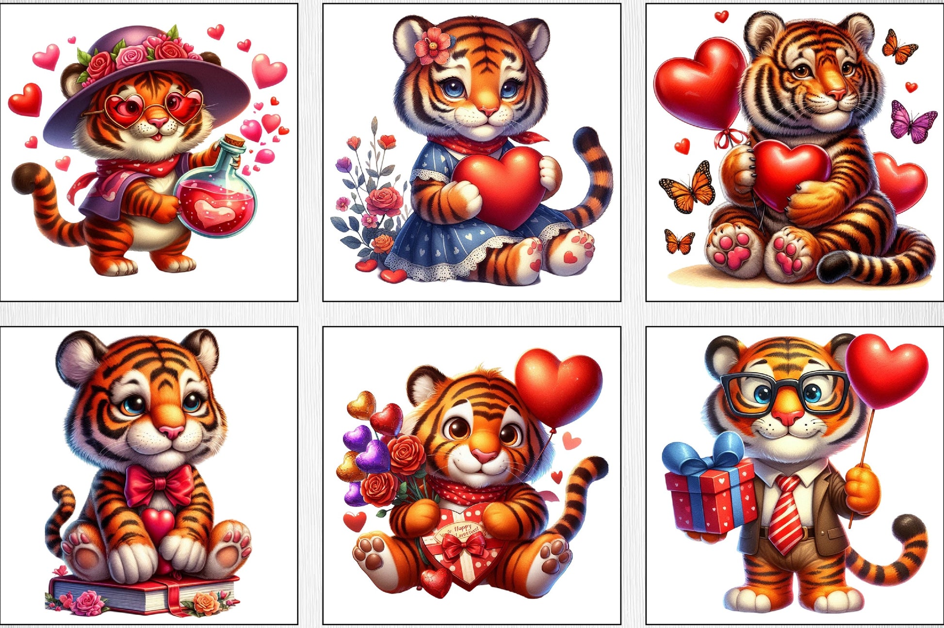 Valentine's Day Tiger Clipart Bundle - CraftNest - Digital Crafting and Art