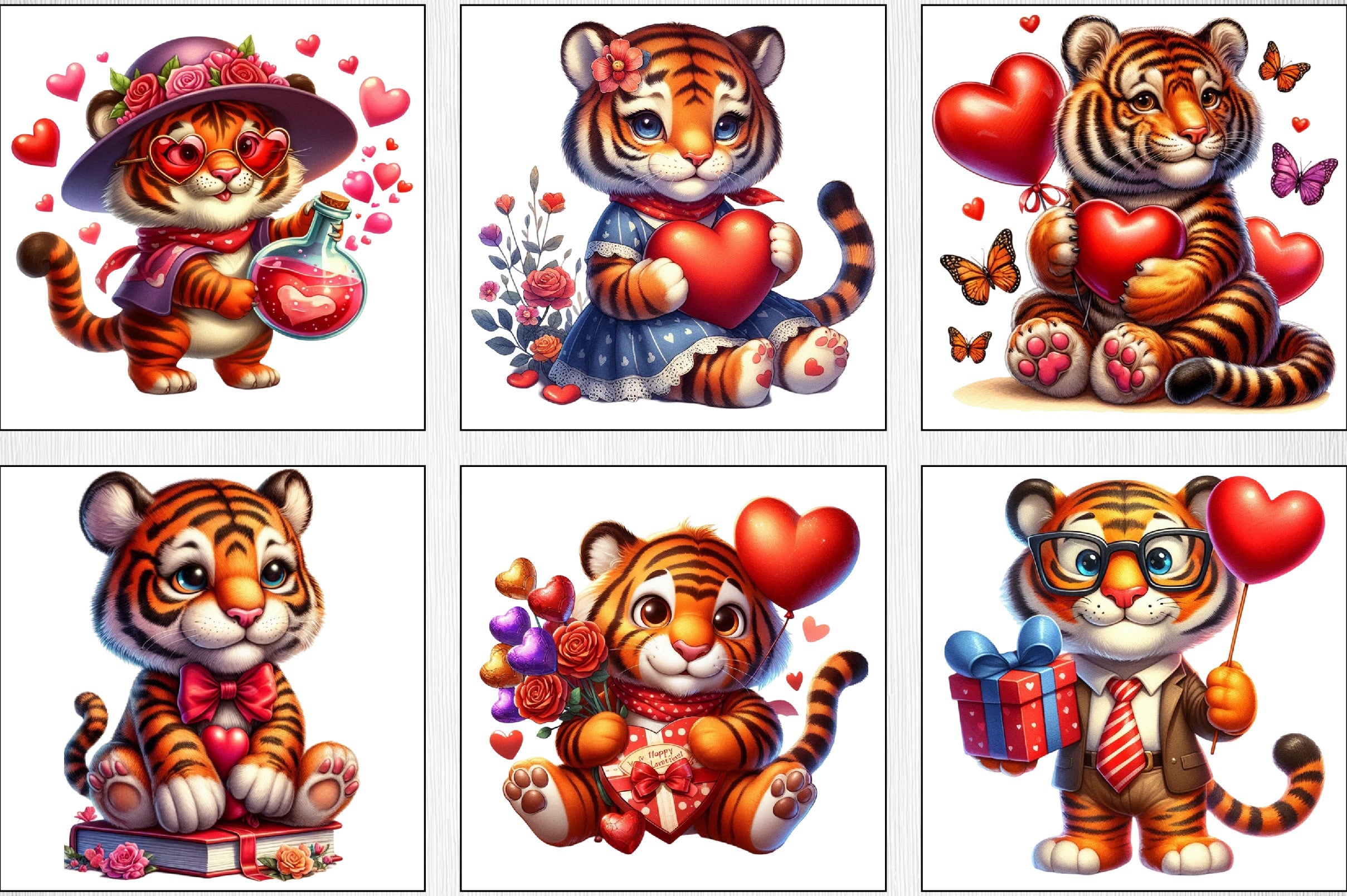 Valentine's Day Tiger Clipart Bundle - CraftNest - Digital Crafting and Art