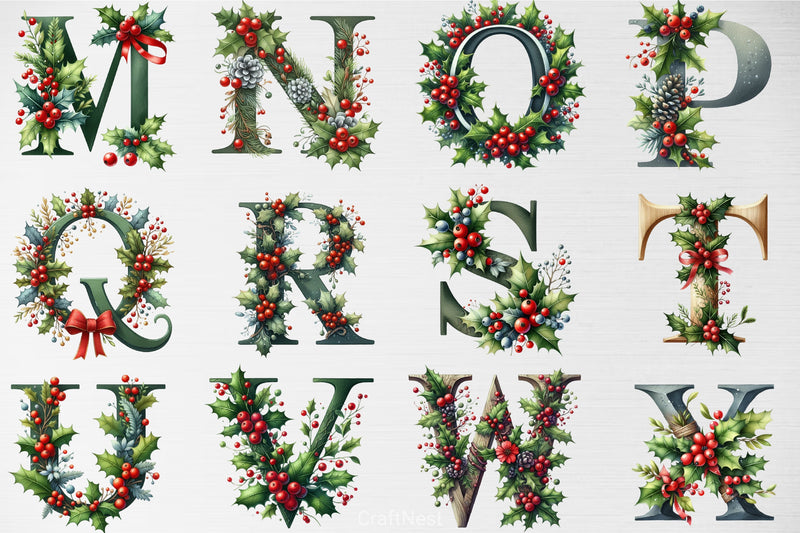 Alphabet Holly Berries Clipart Bundle - CraftNest - Digital Crafting and Art