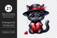 Valentine Heart Broken Black Cat Clipart Bundle - CraftNest - Digital Crafting and Art