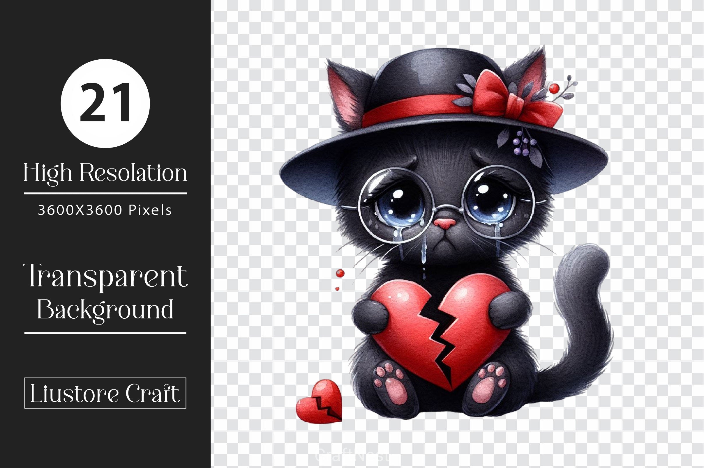 Valentine Heart Broken Black Cat Clipart Bundle - CraftNest - Digital Crafting and Art