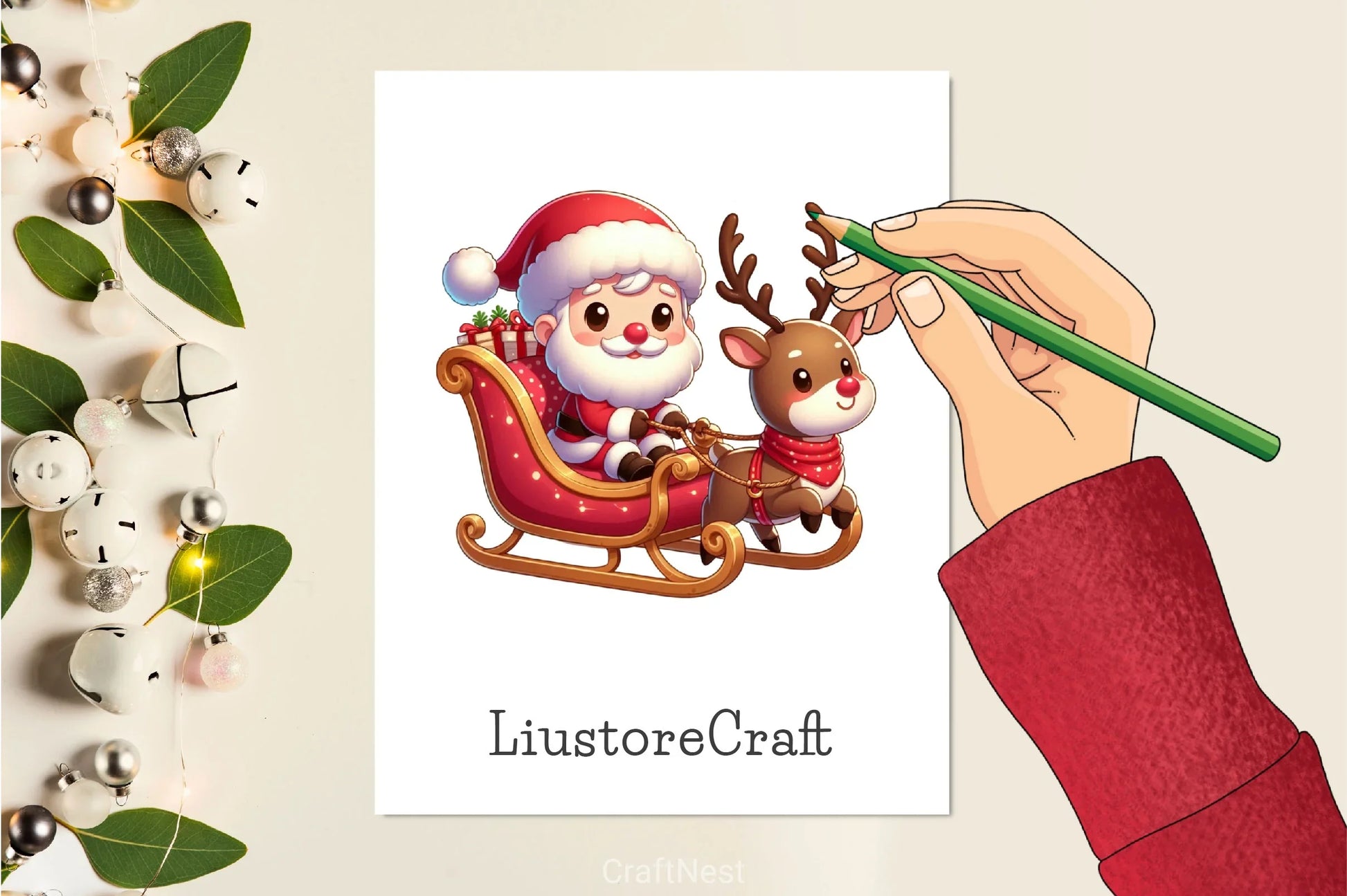 Cute Santa Christmas Reindeer Clipart Bundle - CraftNest - Digital Crafting and Art