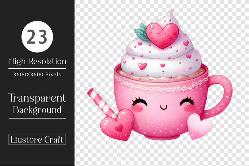 Cute Valentine Day Hot Cocoa Clipart Bundle - CraftNest - Digital Crafting and Art