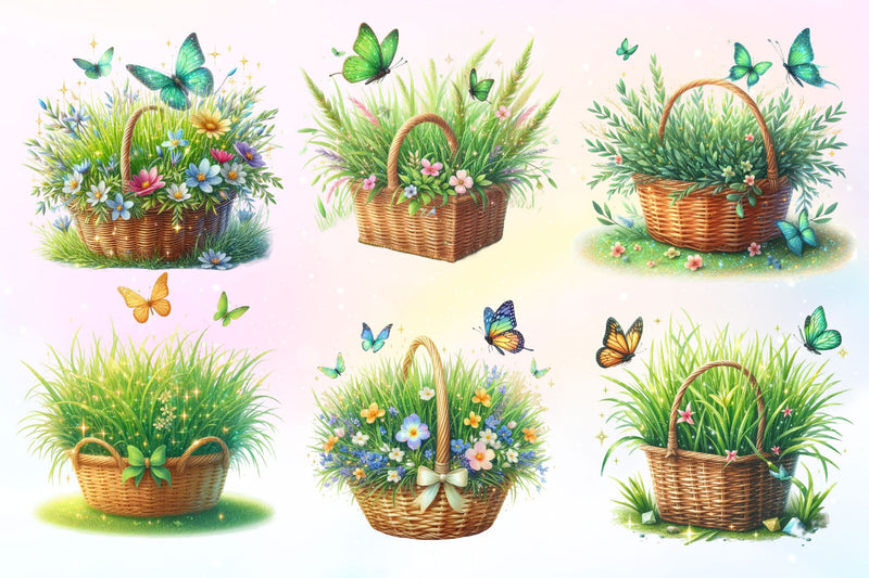 Spring Grass In Basket Clipart Bundle 2 - CraftNest - Digital Crafting and Art