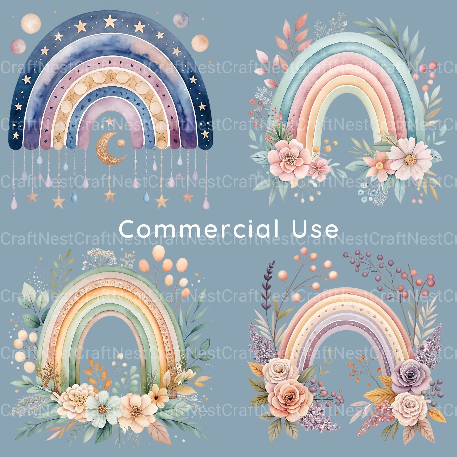 Boho Rainbows Clipart Bundle - CraftNest - Digital Crafting and Art