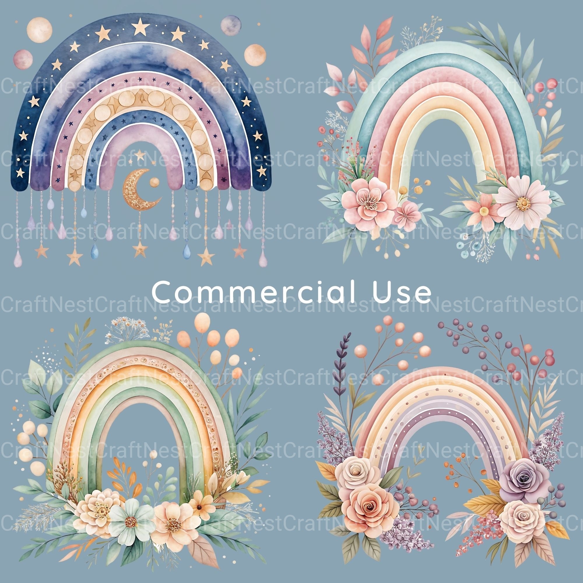 Boho Rainbows Clipart Bundle - CraftNest - Digital Crafting and Art