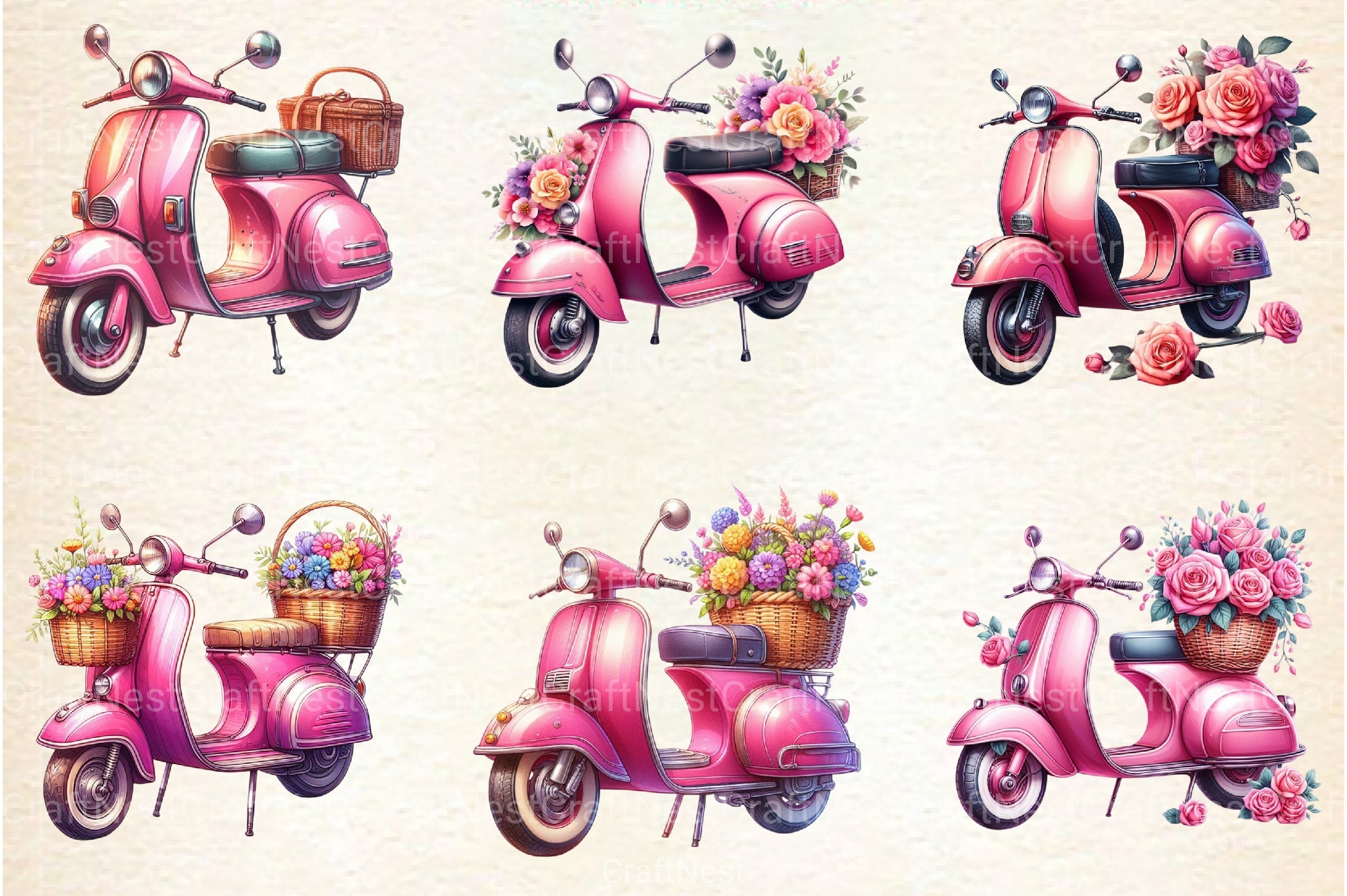 Pink Scooter Clipart Bundle - CraftNest - Digital Crafting and Art