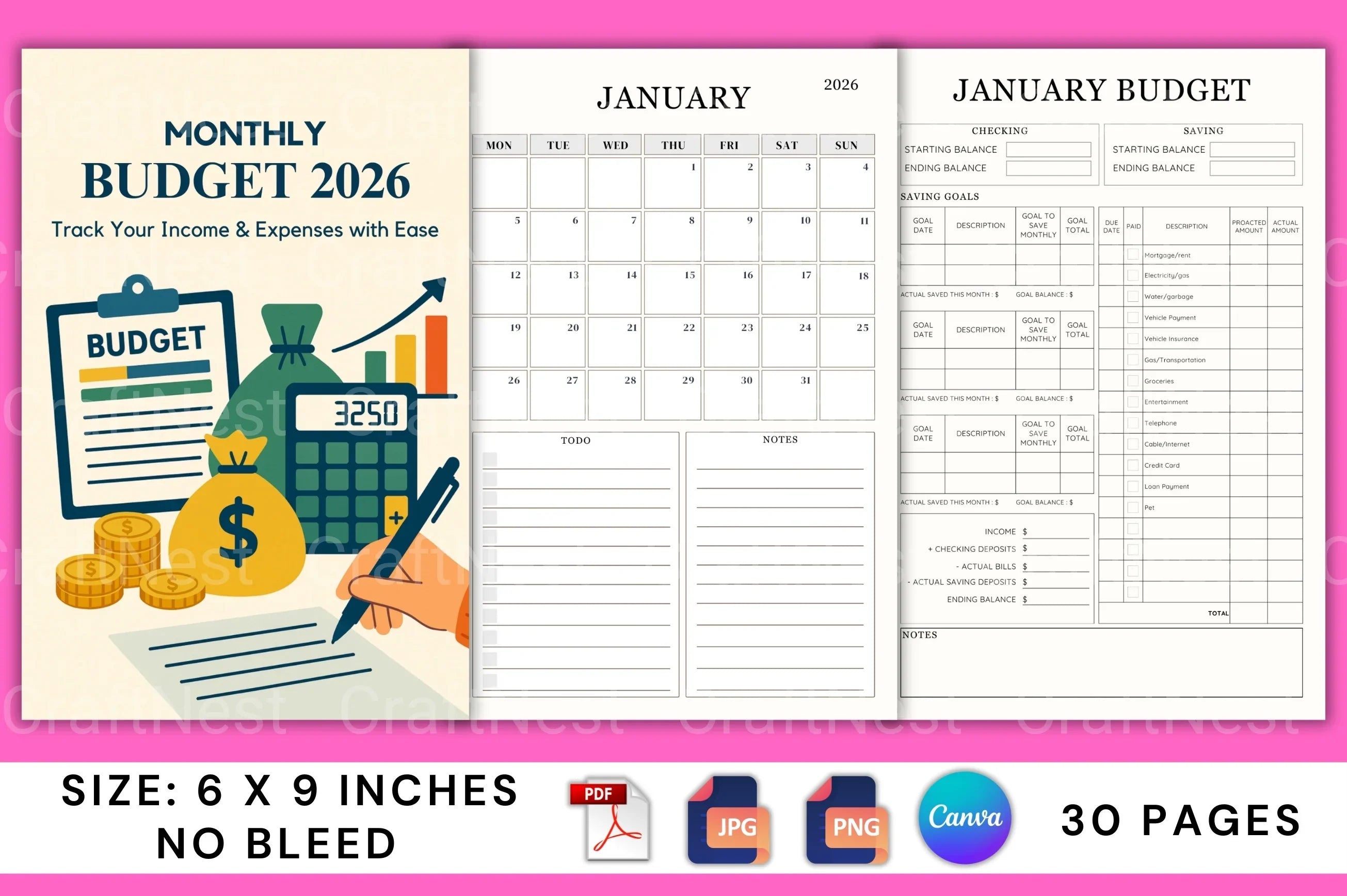 Monthly Budget Planner - CraftNest - Digital Crafting and Art