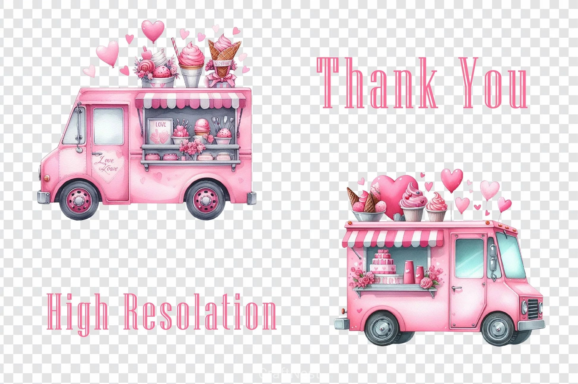Pink Valentine Food Truck Clipart Bundle - CraftNest - Digital Crafting and Art