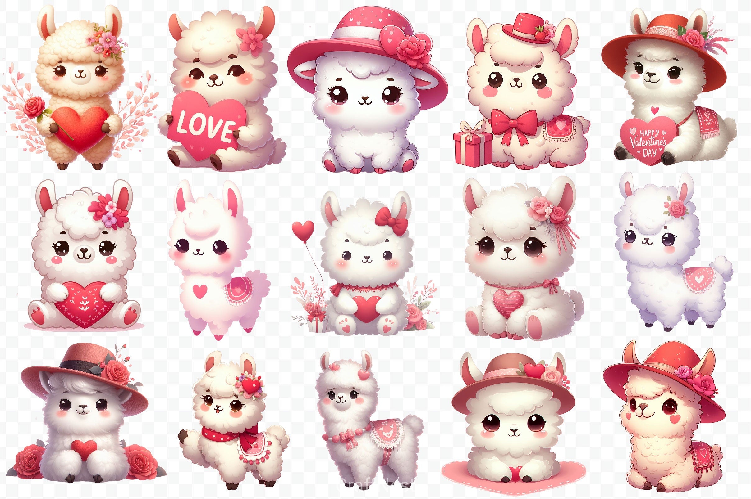 Cute Valentine Baby Llama Clipart Bundle 2 - CraftNest - Digital Crafting and Art