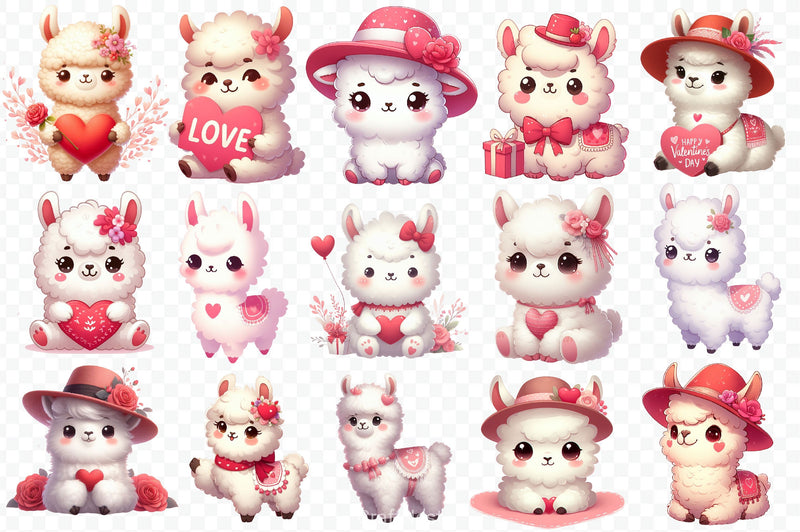 Cute Valentine Baby Llama Clipart Bundle 2 - CraftNest - Digital Crafting and Art