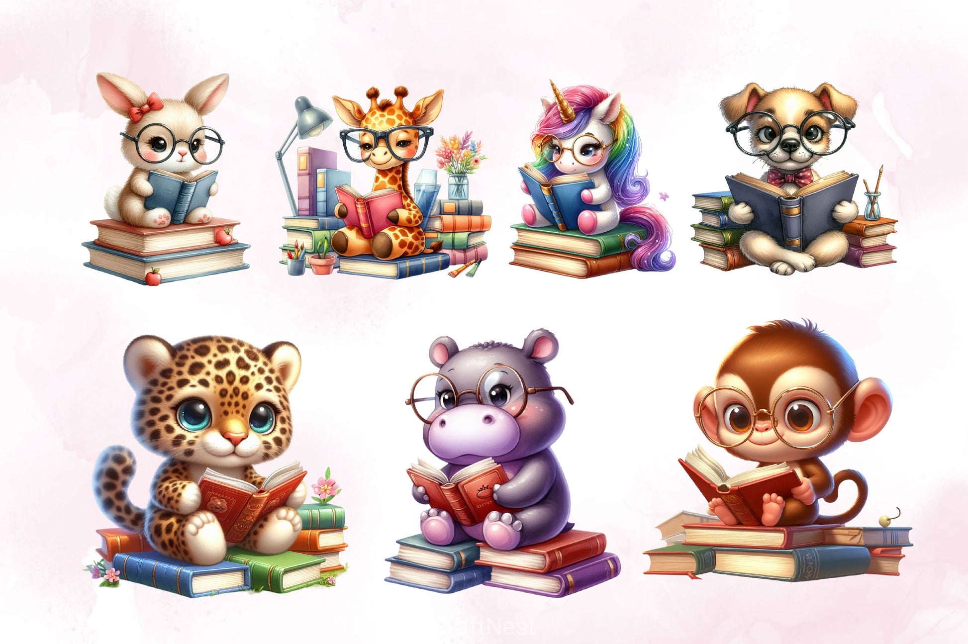 Cute Animals Reading Book Clipart Bundle - CraftNest - Digital Crafting and Art