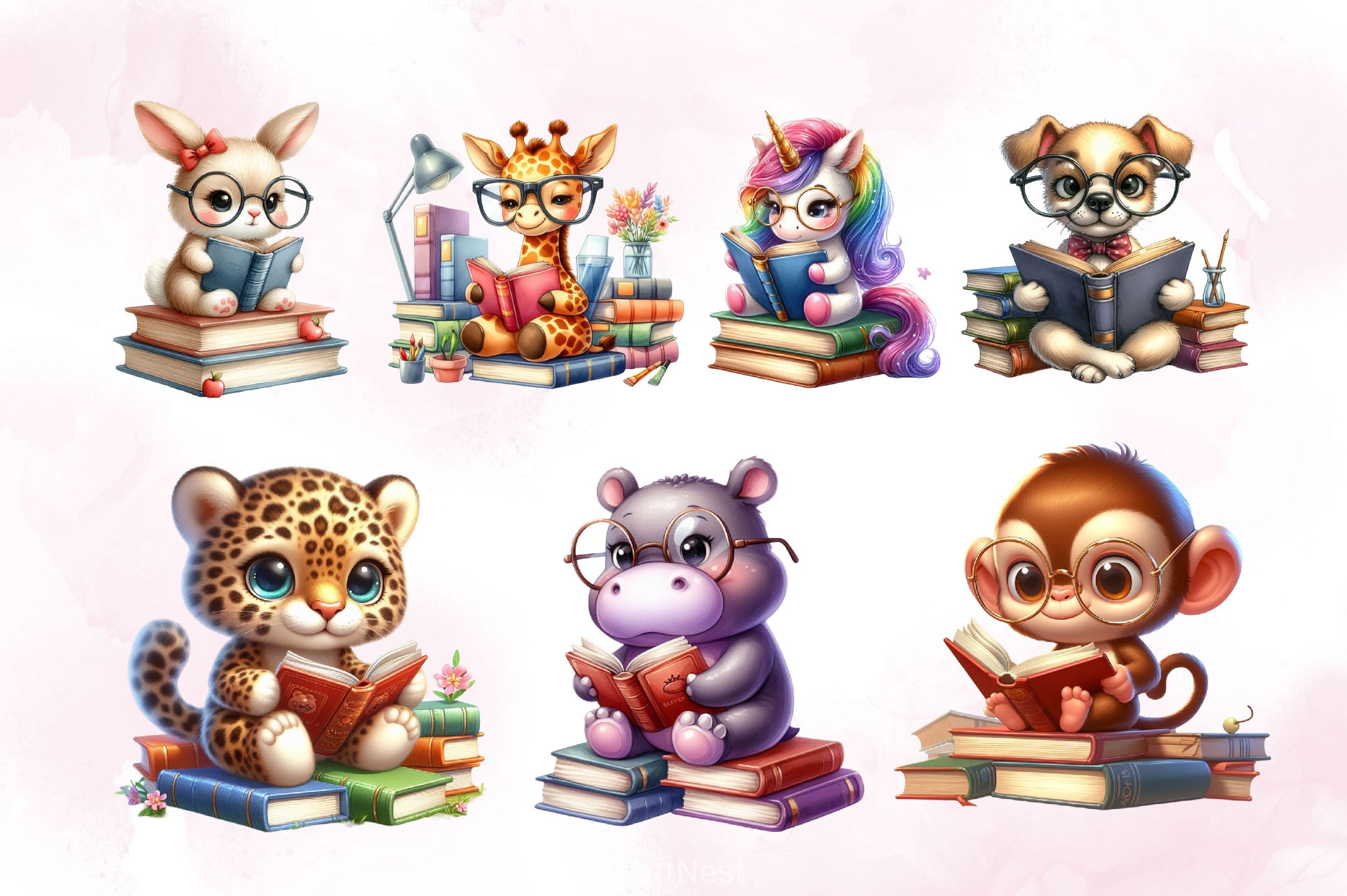 Cute Animals Reading Book Clipart Bundle - CraftNest - Digital Crafting and Art