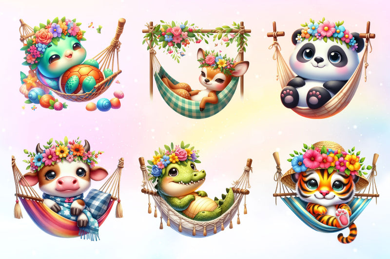 Summer Animals In Hammock Clipart Bundle - CraftNest - Digital Crafting and Art