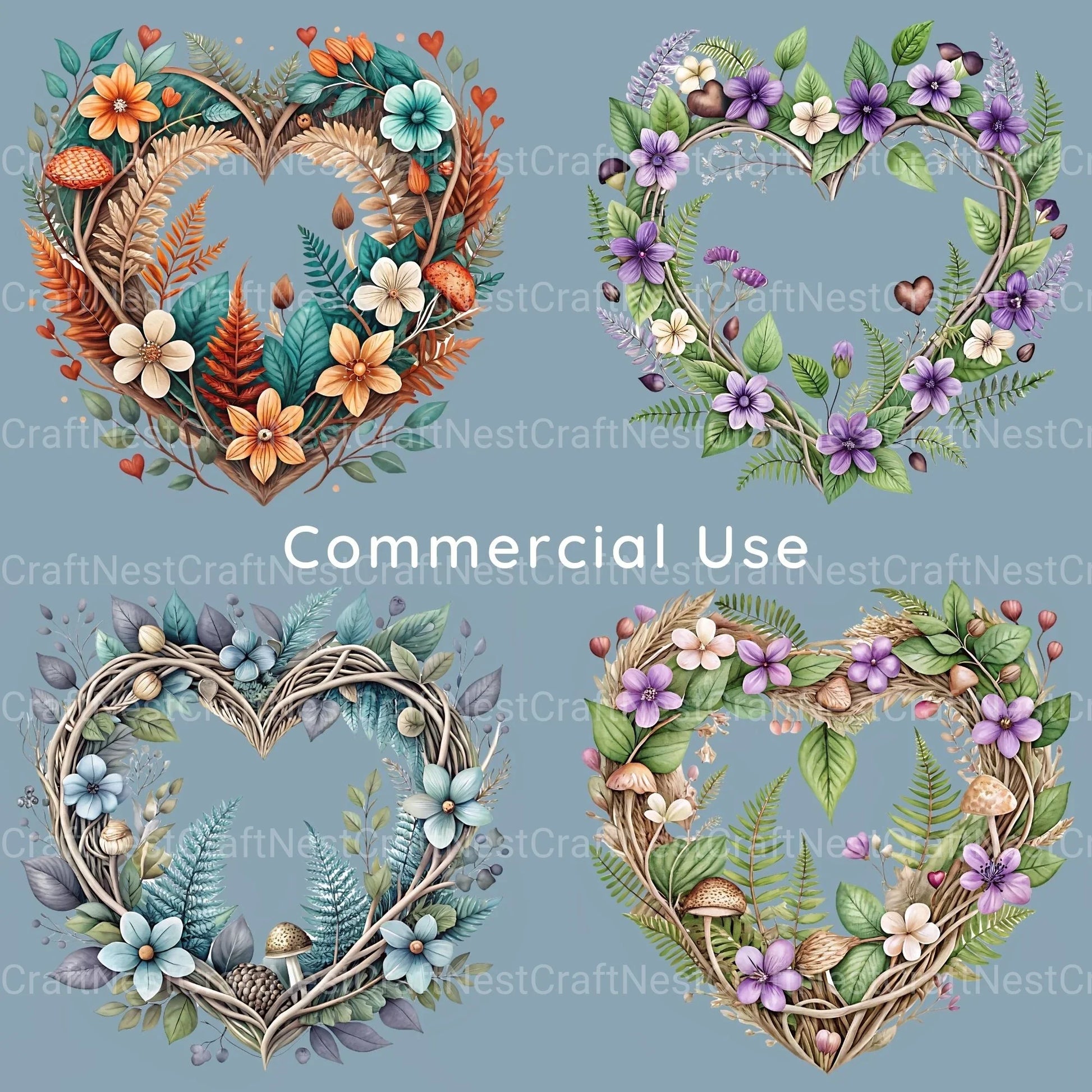 Twig Hearts Clipart Bundle - CraftNest - Digital Crafting and Art