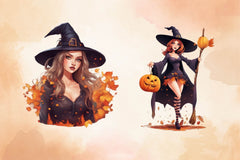 Cute Witch Girl Halloween Clipart Bundle - CraftNest - Digital Crafting and Art