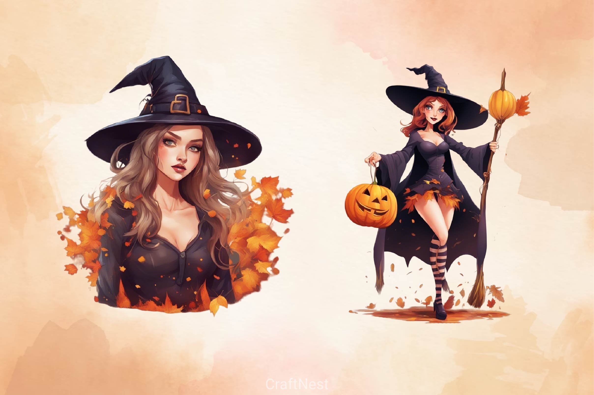 Cute Witch Girl Halloween Clipart Bundle - CraftNest - Digital Crafting and Art