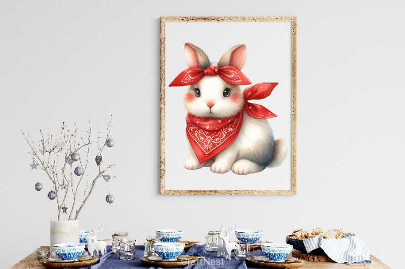 Cute Bunny Red Bandana Clipart Bundle - CraftNest - Digital Crafting and Art