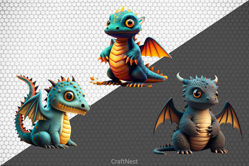 Cute Baby Dragon Clipart Bundle 1 - CraftNest - Digital Crafting and Art