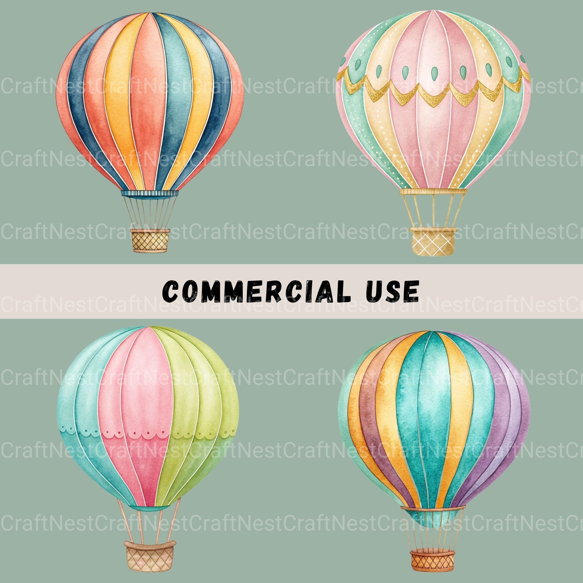 Hot Air Balloons Colorful Clipart Bundle - CraftNest - Digital Crafting and Art