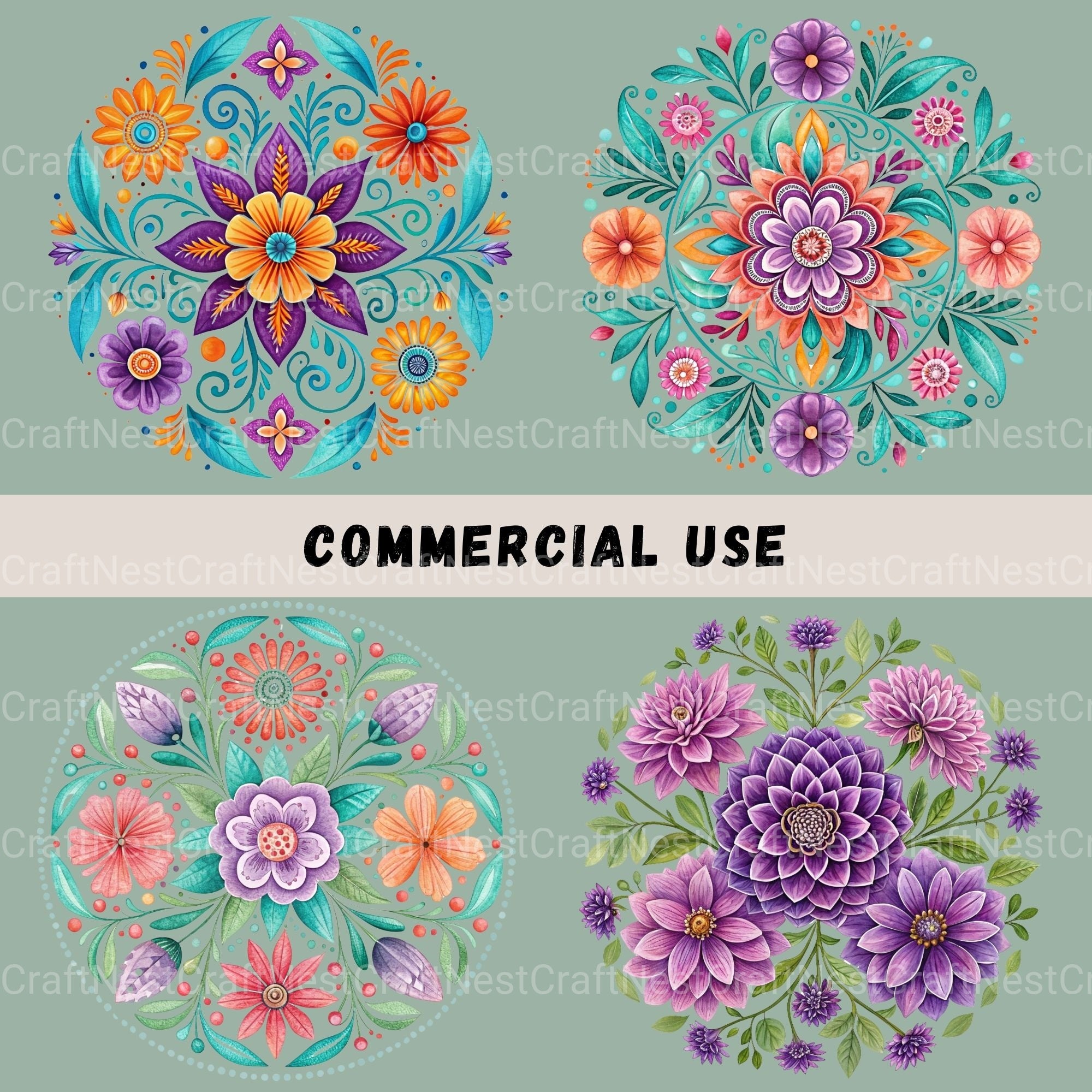 Mexican Flowers Purple Clipart Bundle - CraftNest - Digital Crafting and Art
