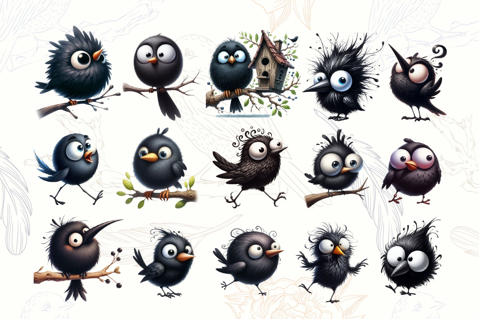 Funny Black Birds Clipart Bundle 2 - CraftNest - Digital Crafting and Art
