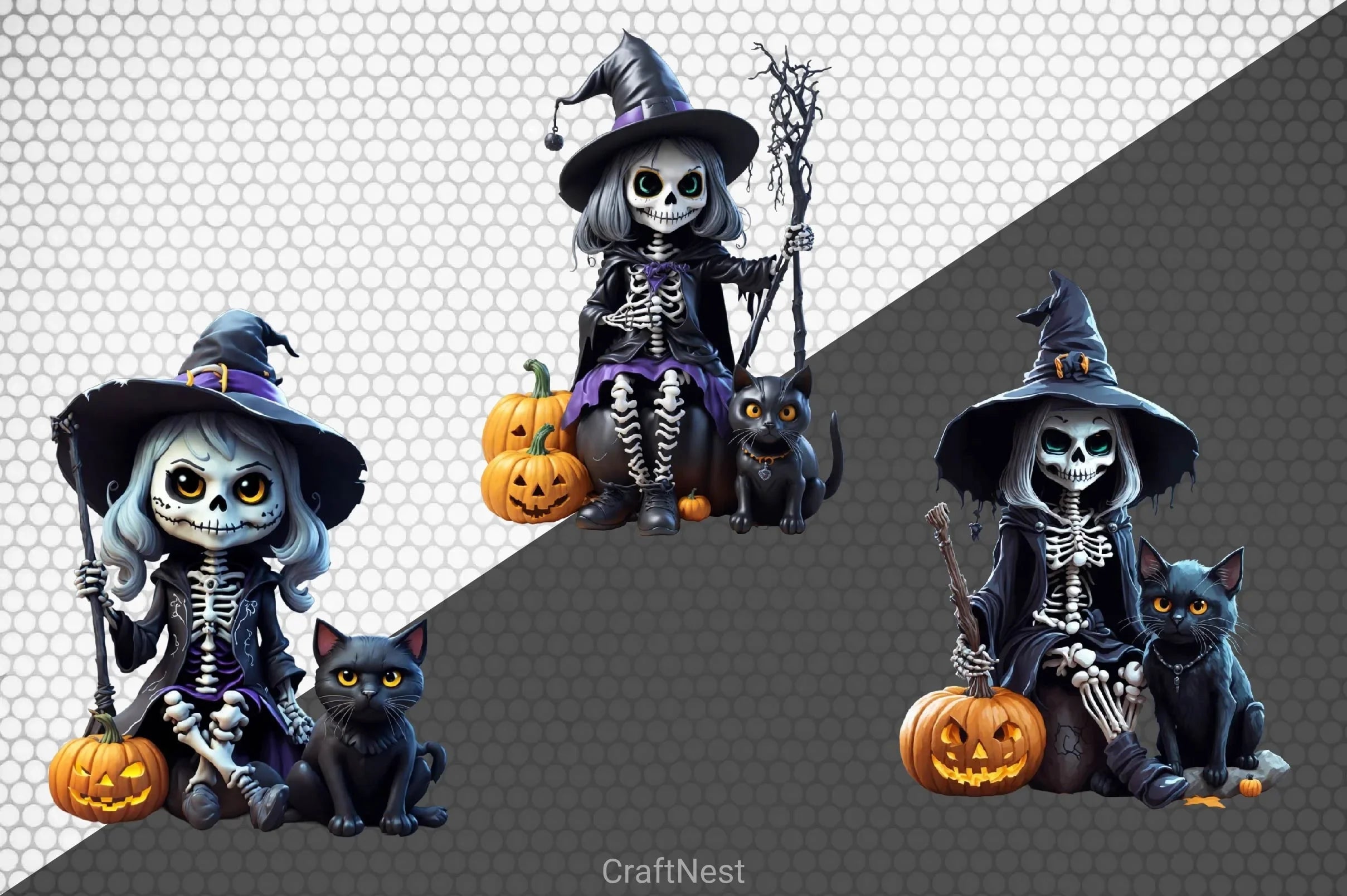 Cute Skeleton Halloween Clipart Bundle - CraftNest - Digital Crafting and Art