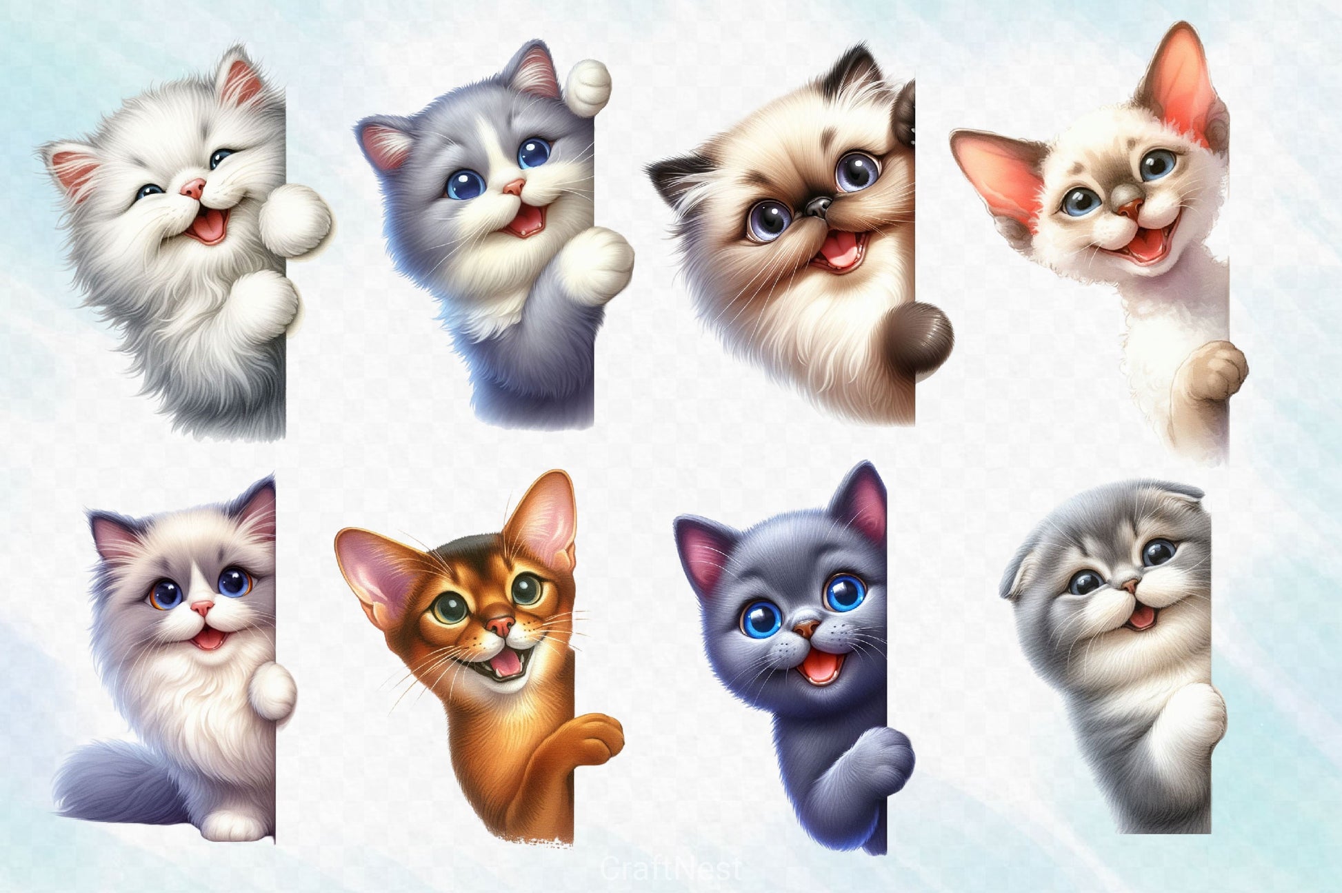 Cat Peeking Around Corner Clipart Bundle - CraftNest - Digital Crafting and Art