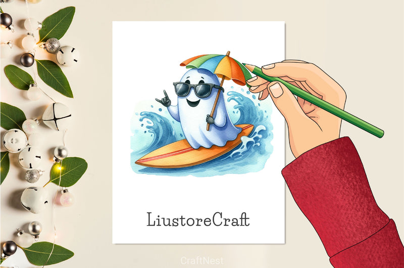 Playful Ghost Surfing Clipart Bundle - CraftNest - Digital Crafting and Art