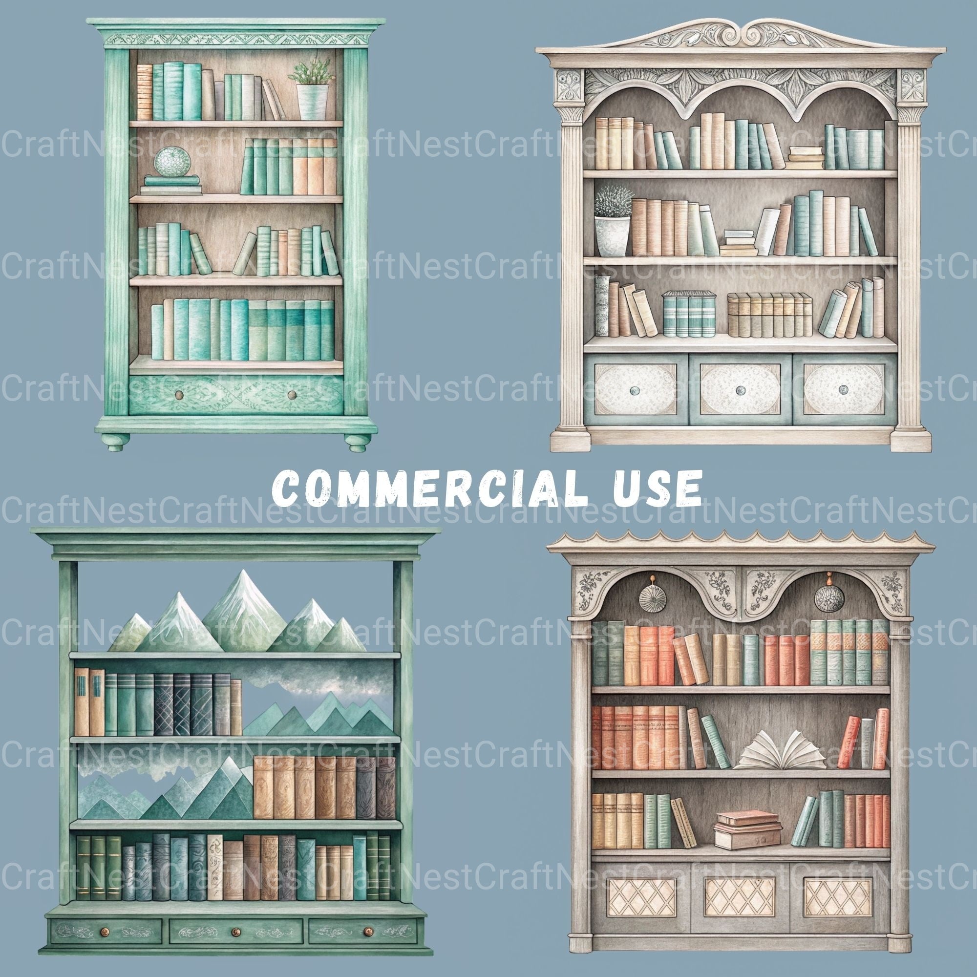Book Shop & Bookshelves Clipart Bundle - CraftNest - Digital Crafting and Art