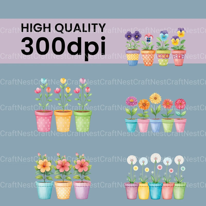 Flowers In Pots Clipart Bundle - CraftNest - Digital Crafting and Art