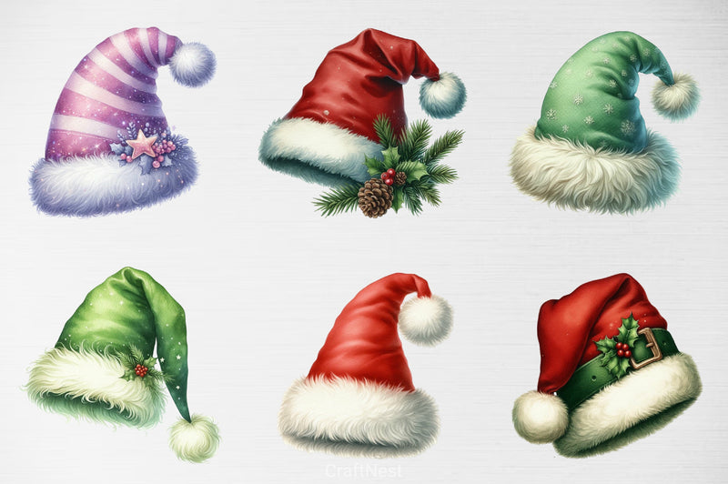 Christmas Santa Hat Clipart Bundle - CraftNest - Digital Crafting and Art