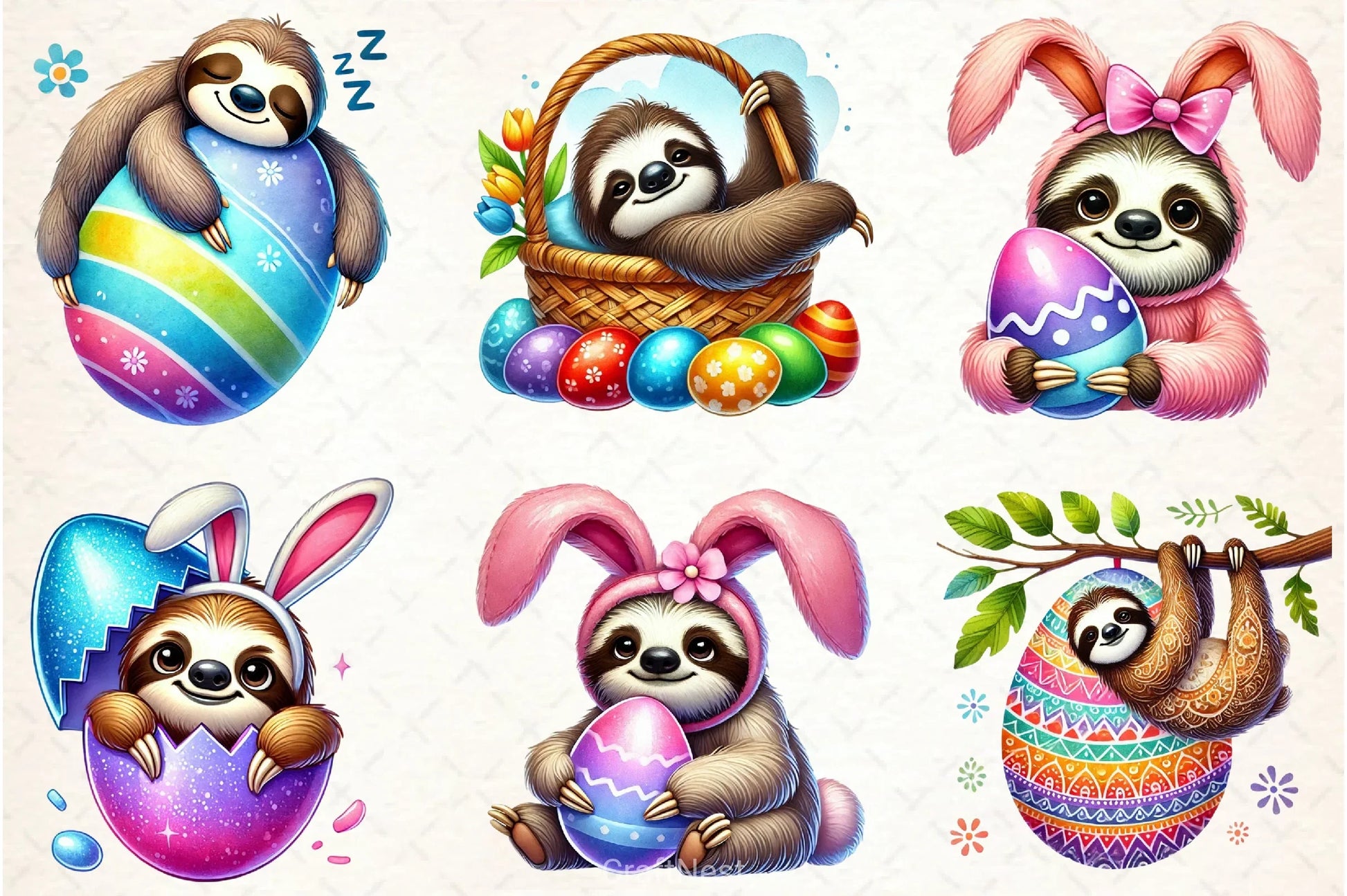 Easter Sloth Clipart Bundle - CraftNest - Digital Crafting and Art