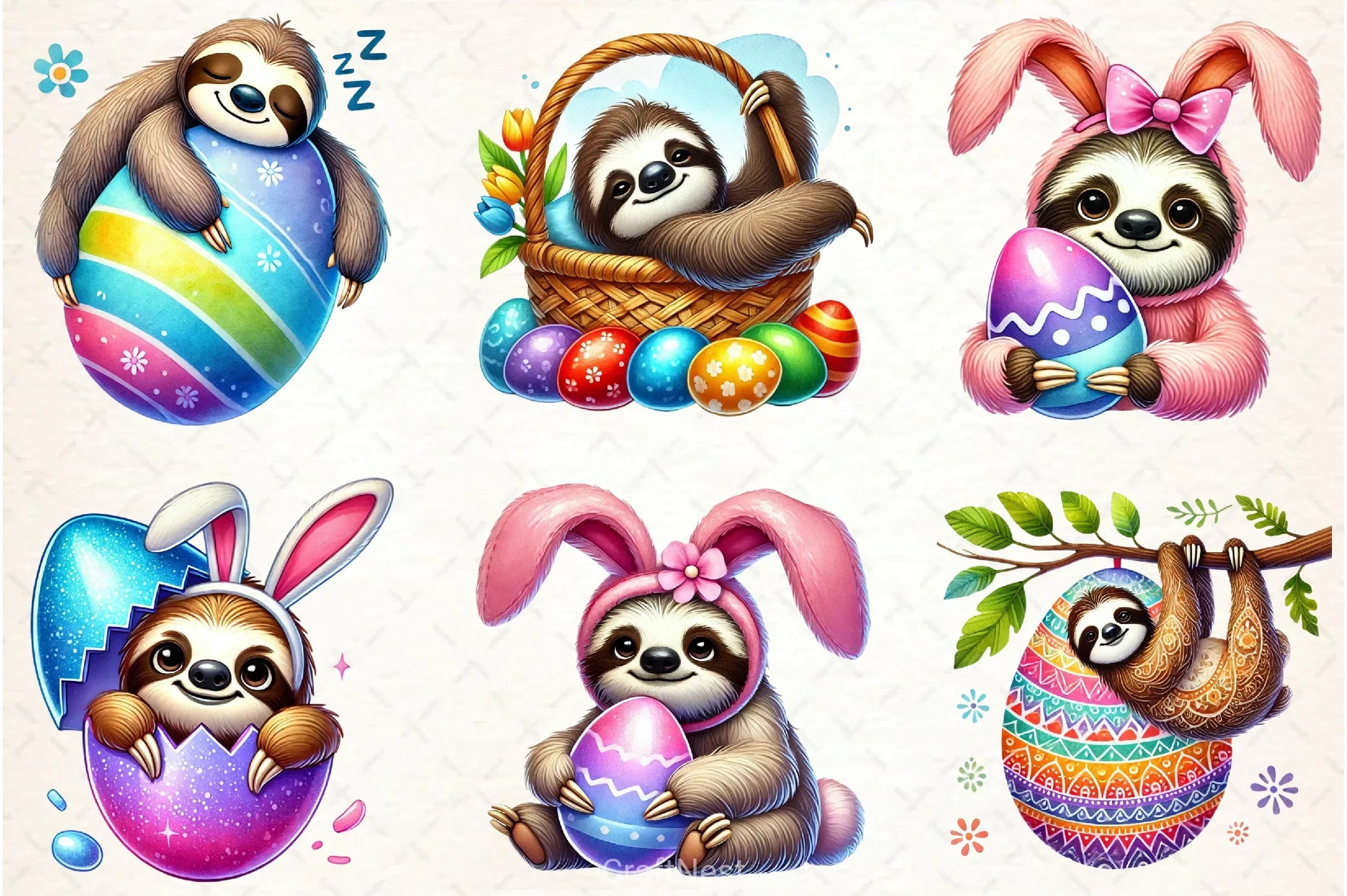 Easter Sloth Clipart Bundle - CraftNest - Digital Crafting and Art