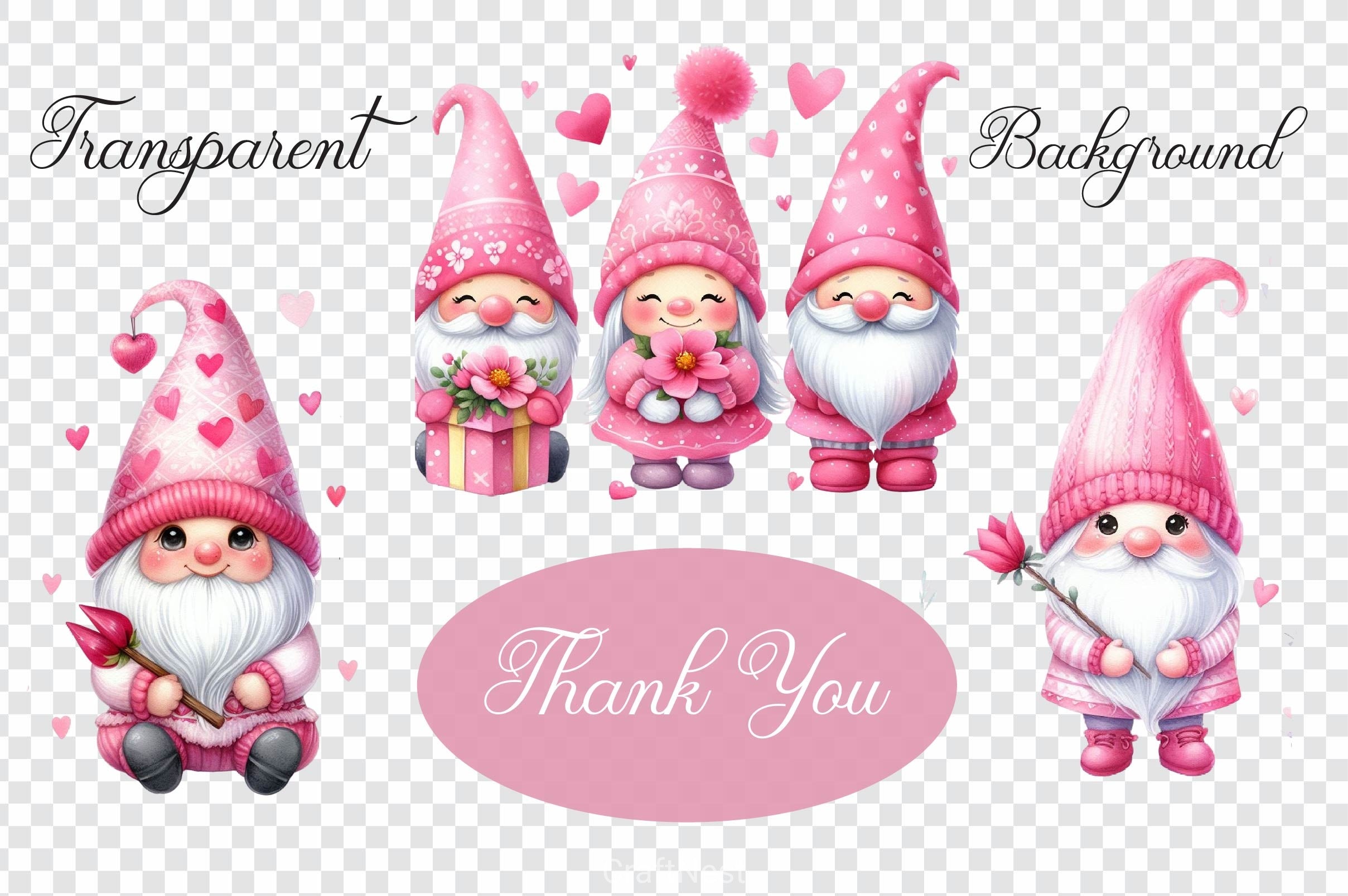 Pink Valentine Gnome Clipart Bundle - CraftNest - Digital Crafting and Art