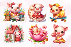 Cute Baby Pig Clipart Bundle - CraftNest - Digital Crafting and Art