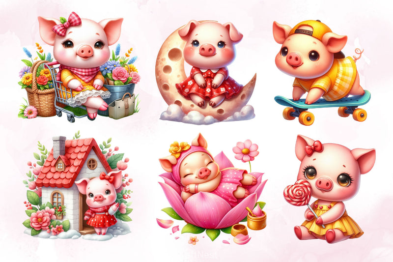 Cute Baby Pig Clipart Bundle - CraftNest - Digital Crafting and Art
